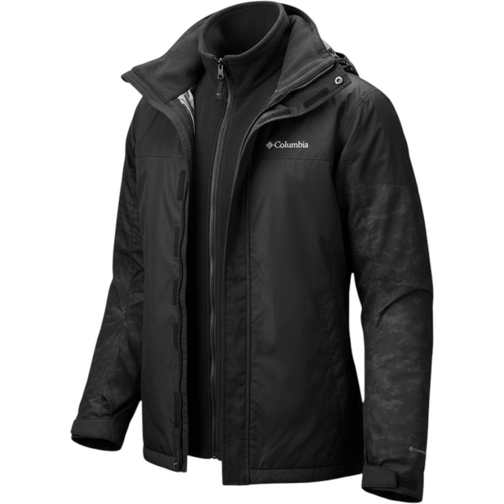 Columbia Omni-Heat 3-in-1 Interchange Jacket Men M Black Camo Excellent Fleece